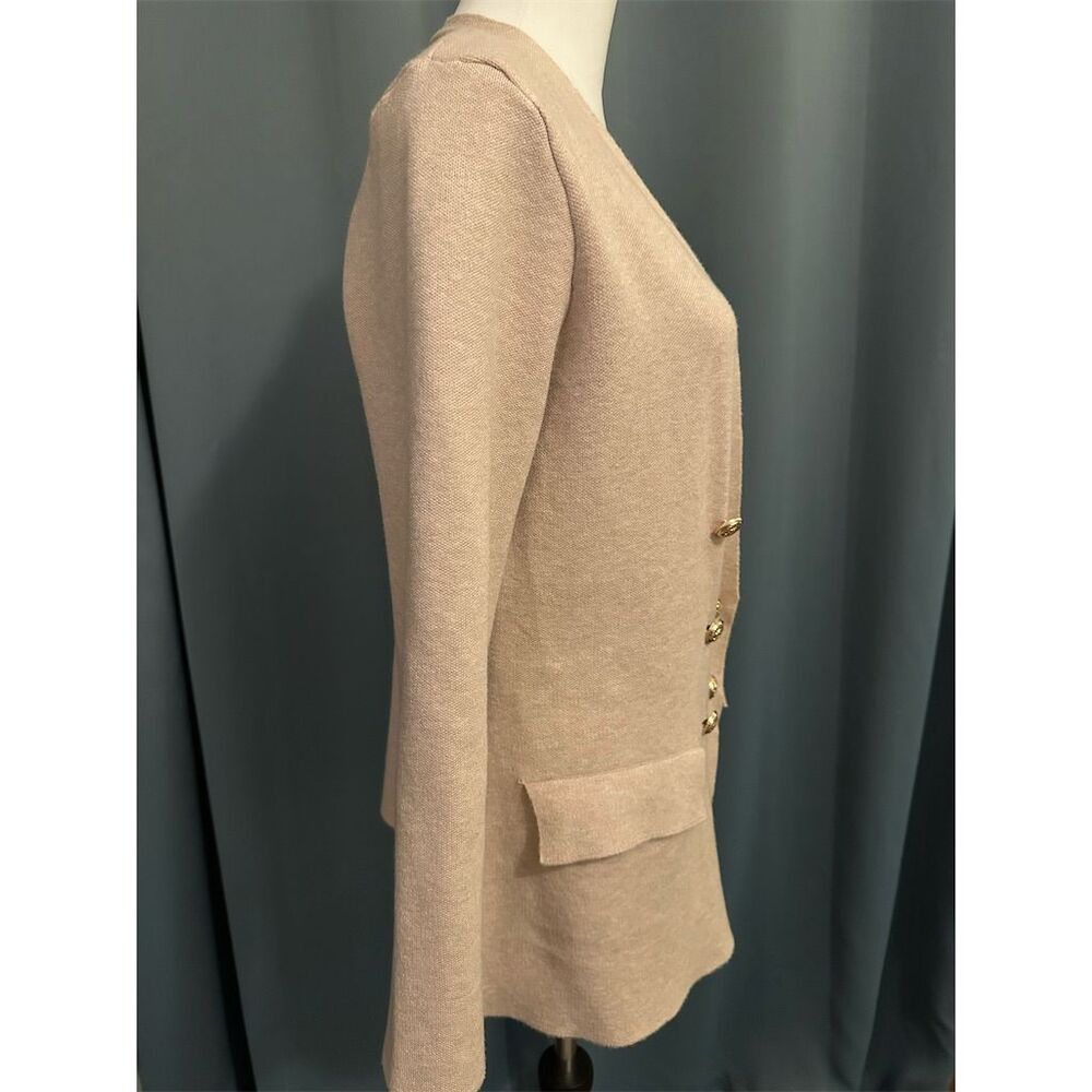 80 Park Women's Double-Breasted Sweater Blazer Tan Cardigan Size L - Picture 4 of 8